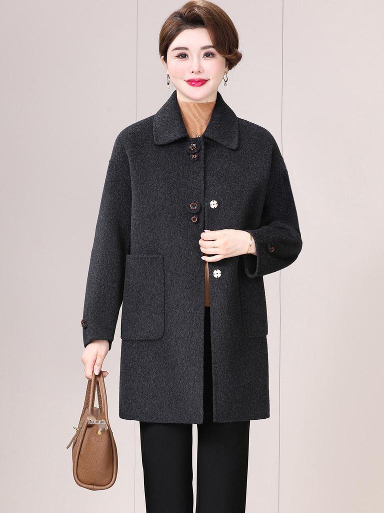 Plus Size Mid-Length Double-Sided Cashmere Coat for Middle-Aged & Elderly Women