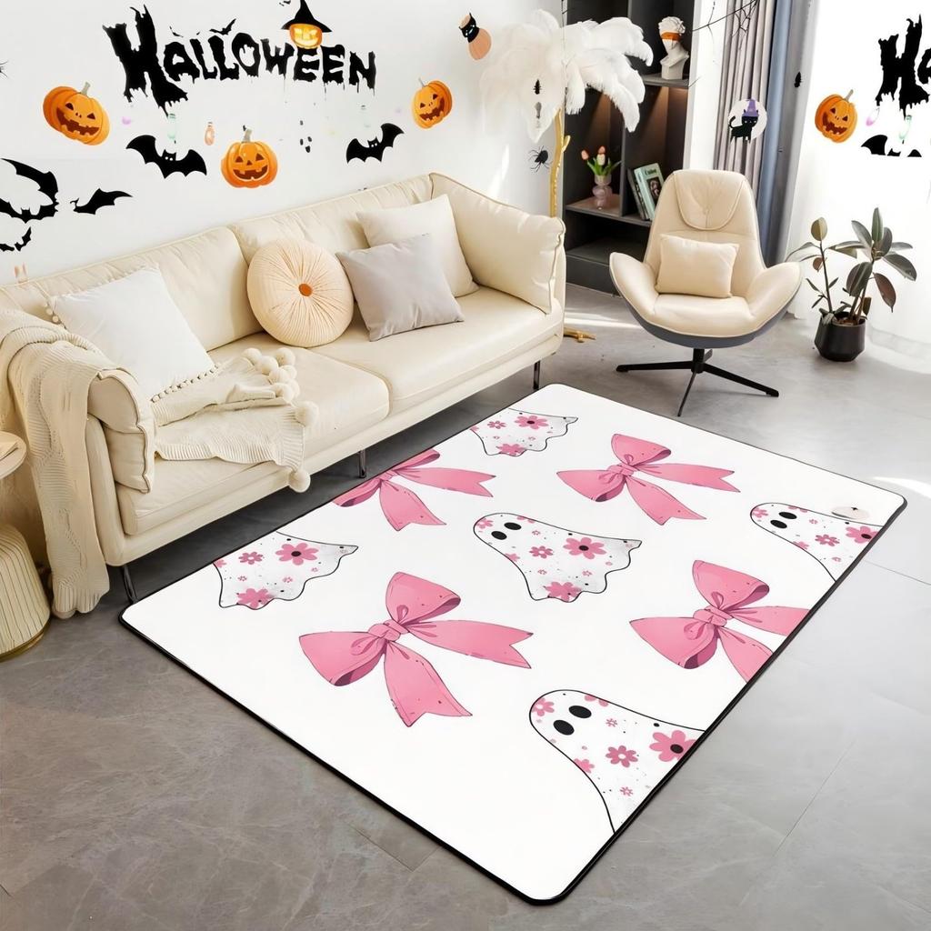 Halloween Bats Area Rug 3x5, Boho Vintage Floral Rugs for Living Room Gothic Damask Washable Rug, Antique Decor Goth Silhouette Dark Shadows