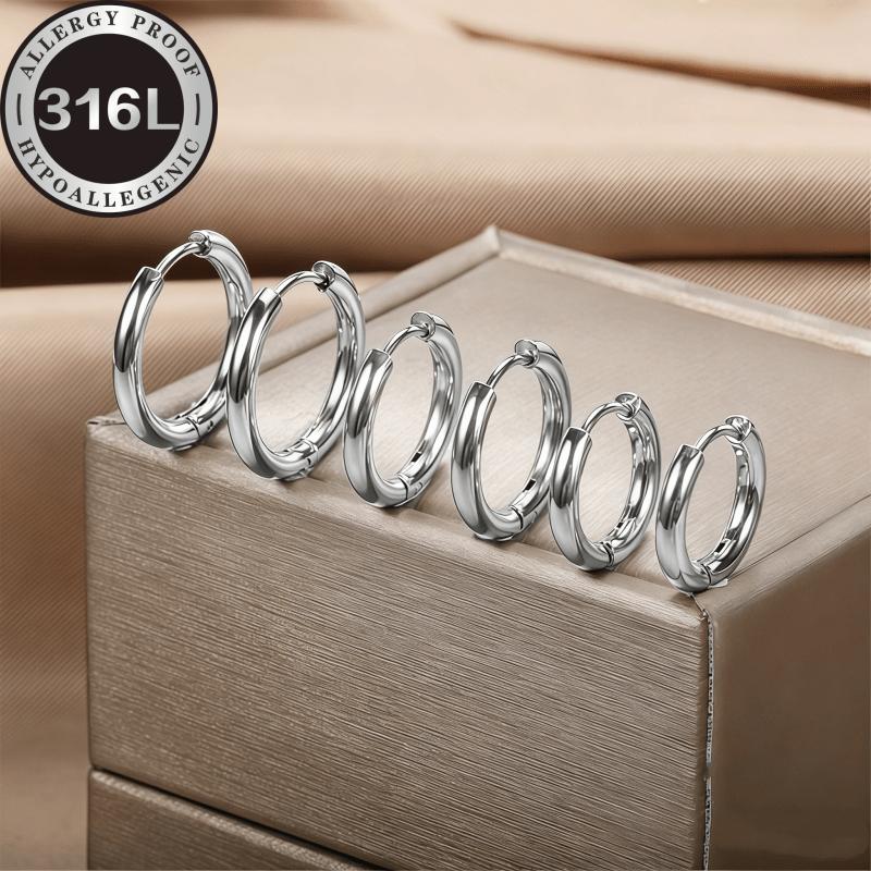 3Pairs 316L Stainless Steel Earrings for Women, 18K Gold Plated Hypoallergenic Hoop Set 8/10/12mm