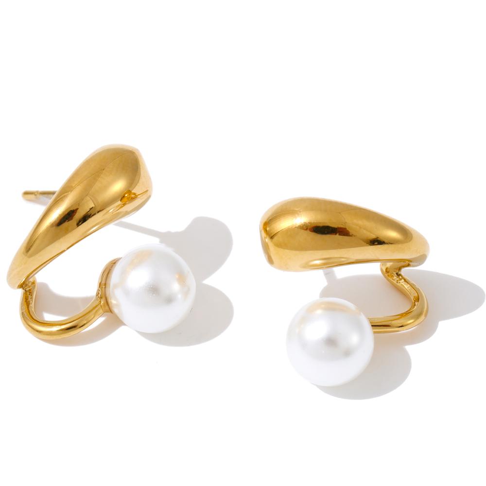 Yhpup Popular Stainless Steel Fashion Design Pearls Geometric Earrings Korean Style Chic Distinctive Jewelry Tarnish Resistant