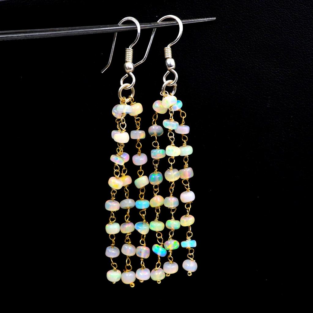 Natural Welo Fire Ethiopian Opal Beads Earrings Sterling Silver & Gold Earrings For Her