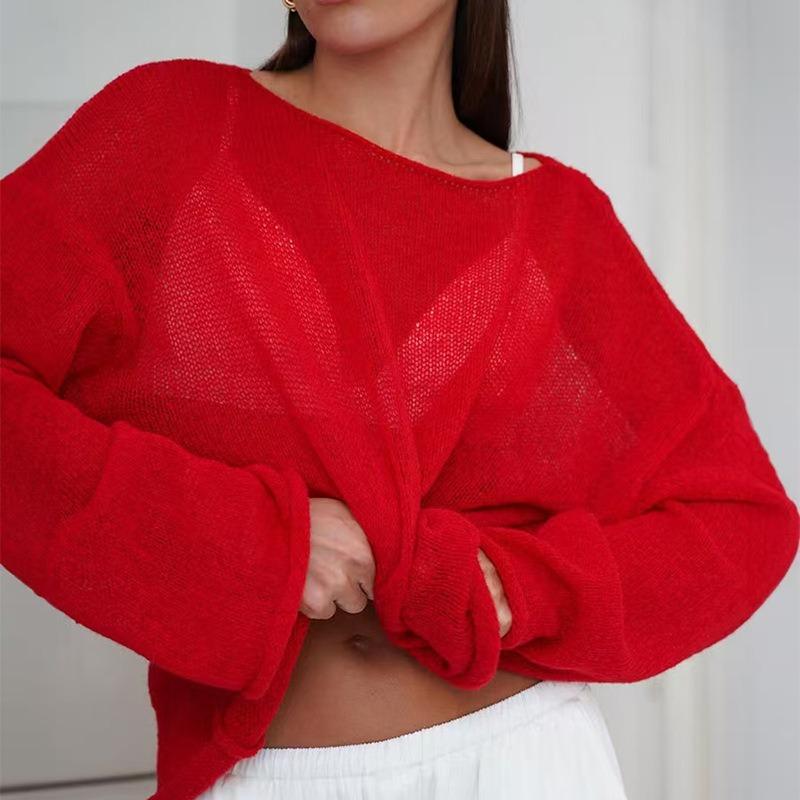 

Элегантный свитер для женщин 2025 Лето Осень Повседневная мода Свободные женские пуловеры Шикарный розовый белый джемпер Sueter Mujer S красный