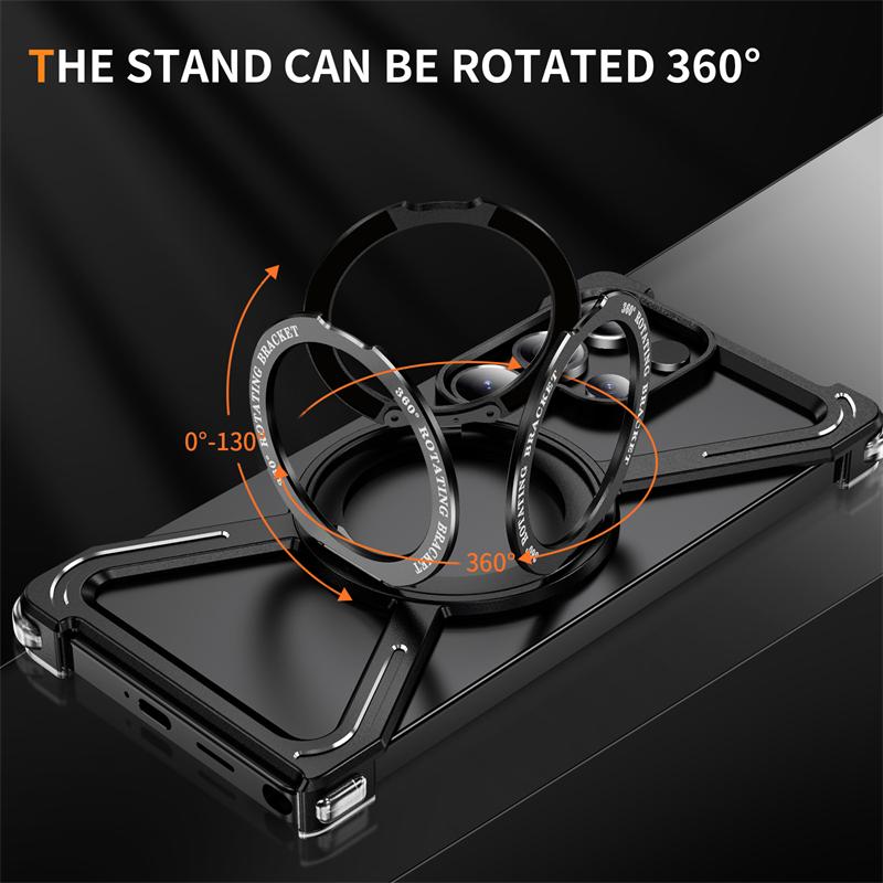 For Samsung Galaxy S25 S24 S23 Ultra Metal Magnetic Phone Case Aluminum Alloy Frameless 360° Rotating Bracket Shockproof Cover