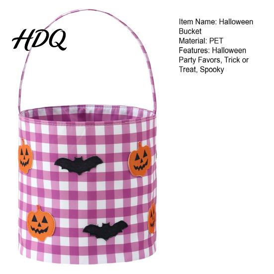 Trick or Treat Bags Halloween Bucket Basket for Kids Boys Girls Plaid Pumpkin Fall Festival Decorations Bat Ghost Candy Tote Bag with Handle