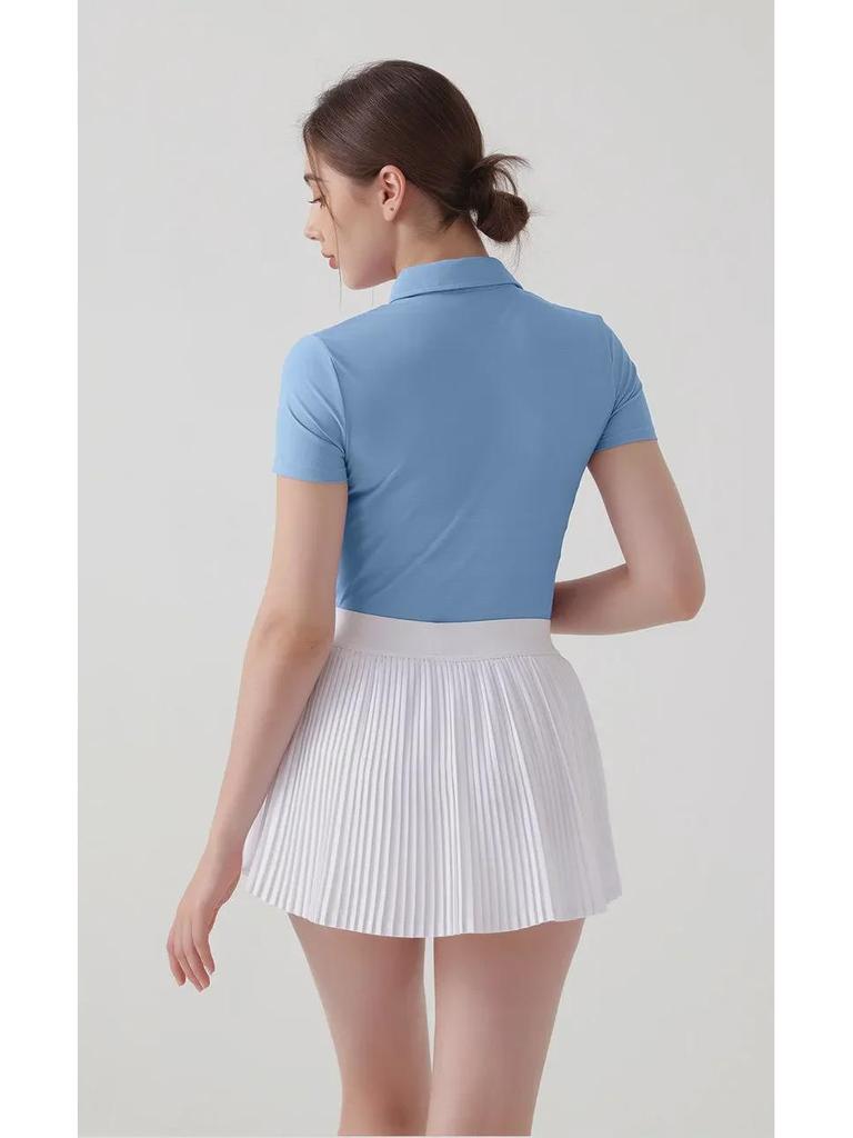 Women's Short Sleeve Yoga & Sports Polo Shirt - Breathable Fitness & Outdoor Running Apparel for Tennis, Badminton, and Golf.