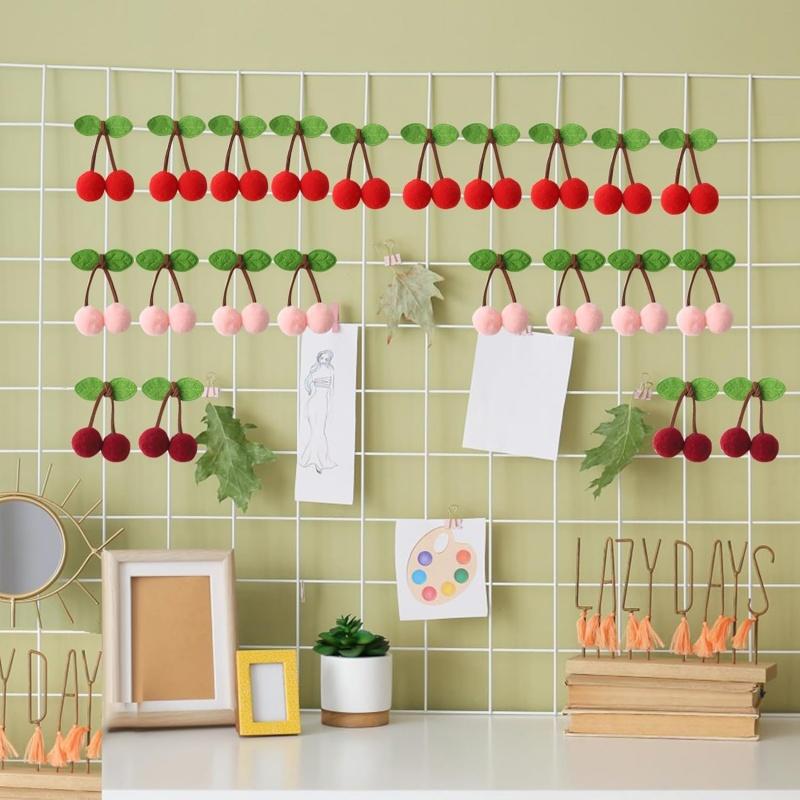 New 1-6PCS Cherry Felt Ball Handmade Garland String Wall Hanging Ornaments Hair Ball Pendant Kids Room Shower Party Favor Decor