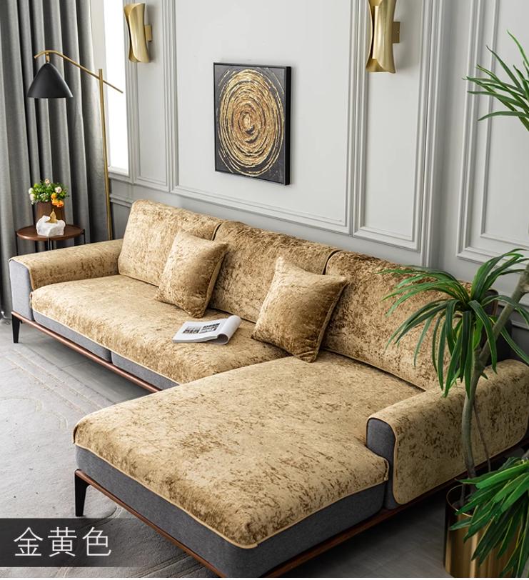 Silky Velvet Leather Sofa Covers Warm Towel Couch Cover Full Coverage Universal Winter Plush Non-slip Sofa Cover