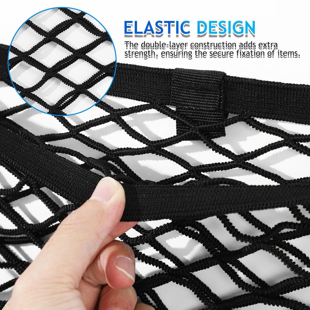 POPETPOP Luggage Car Roof Fully Trunk Storage Net for Car Trunk Cargo Storage Net, 2-Layer Net, Rubber, 80x60cm, Roof, Storage,