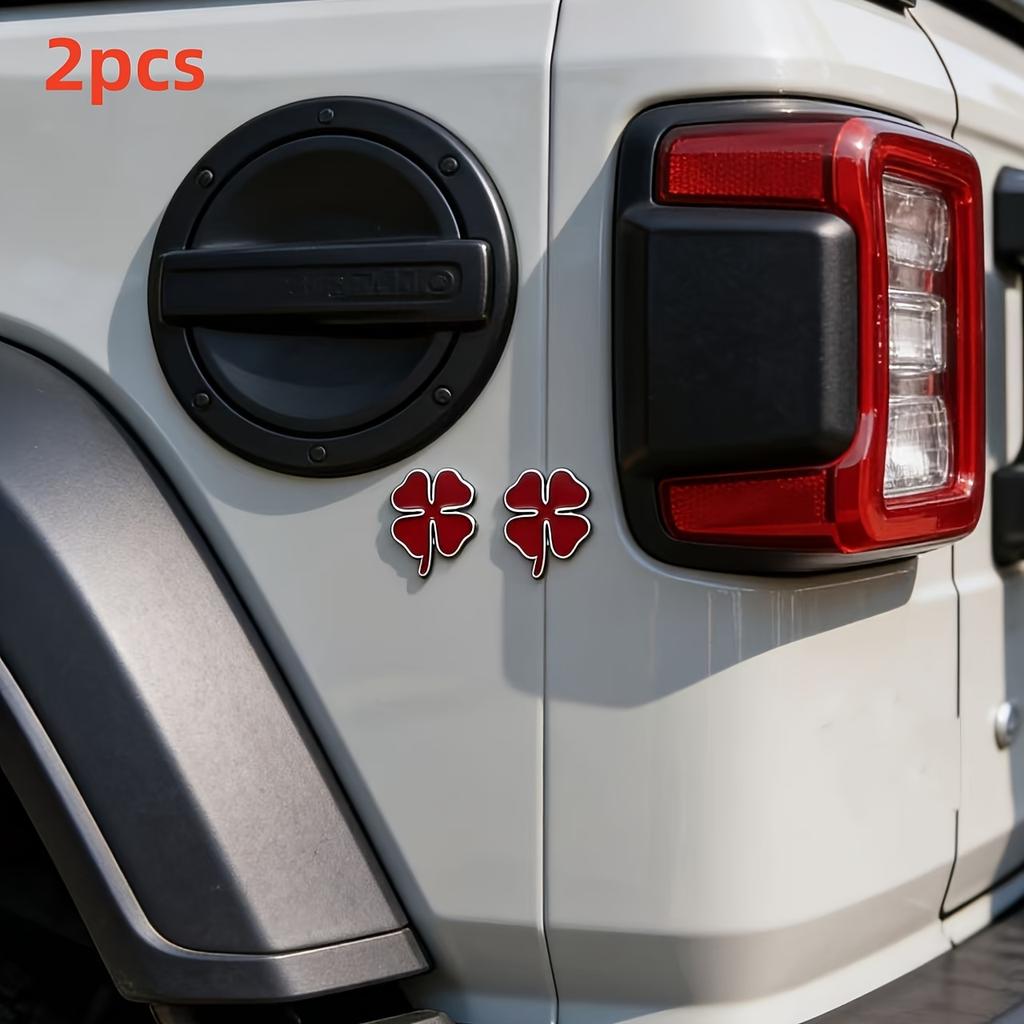 2pcs Car Decal Set, Emblem Modification, Metal Side Badge, Exterior Accessories, Waterproof and Sunproof Four-Leaf Clover Tail Badge,
