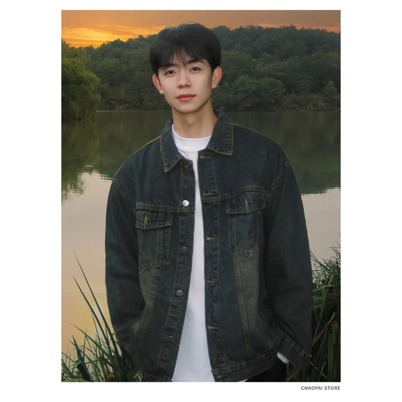 

Cleanfit Men s American Retro Blue Denim Jacket - Autumn/Winter Fashion, Vintage, Youthful, Handsome Style S