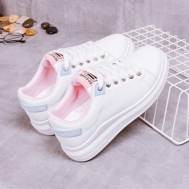 Women's White Low-Top Korean Style Spring 2025 Casual Sneakers - Breathable Leather Flats