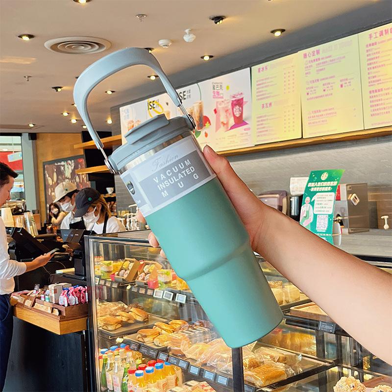 30oz Stainless Steel Straw Insulated Ice Cup Large Capacity Vacuum Flask Car Thermal Mug Tumbler Portable Insulated Coffee Cup