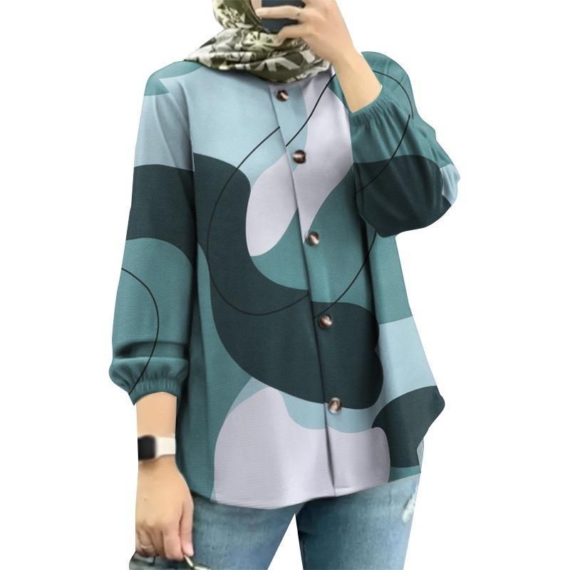 Neue modische Bluse mit Puffärmeln und Blumenmuster für Damen in Übergröße