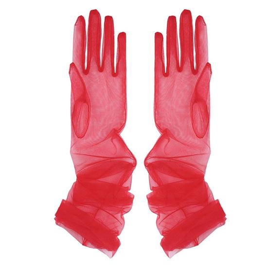 Women Long Sheer Gloves Retro Stretchy Ruched Mesh Tulle Gloves 1920s Dance Gloves for Costume Opera Party Wedding