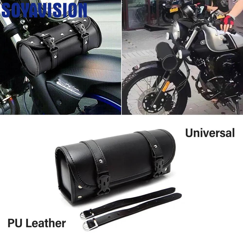 PU Leather Motorcycle Tool Bag Handlebar Roll Bag Waterproof Saddlebag Luggage Storage Pouch for Cruiser Sportster Honda Suzuki