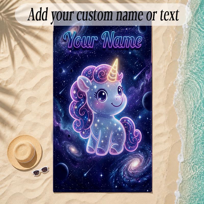 Unicorn Theme Soft Beach Towel Personalized Custom Name Text Towel Portable for Beach Pool Travel