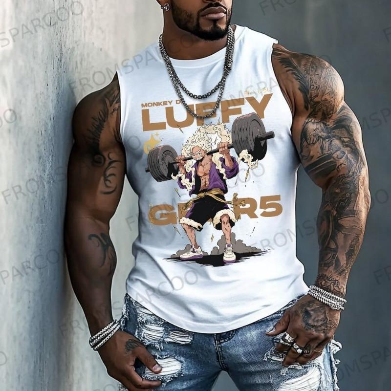 2025 One Piece Anime Luffy Peripheral Printed Pure Cotton Tank Top Gym Men's Loose Sports Summer Fashion Top