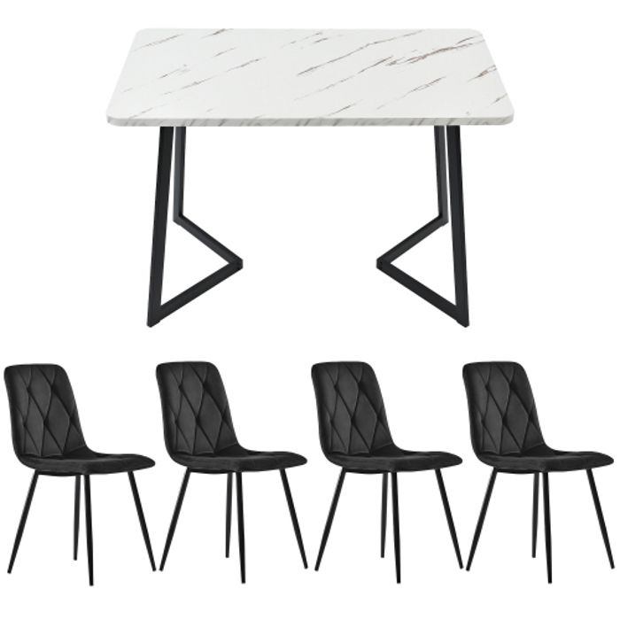 Ensemble de salle à manger - MUVOE - Table 117x68 cm - 4 chaises en velours noir - Moderne - Rectangulaire