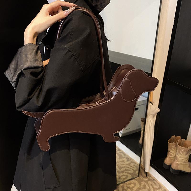 New Leather Dachshund Dog Niche Bag New Autumn and Winter Versatile Shoulder Underarm Bag Cute Puppy Handbag