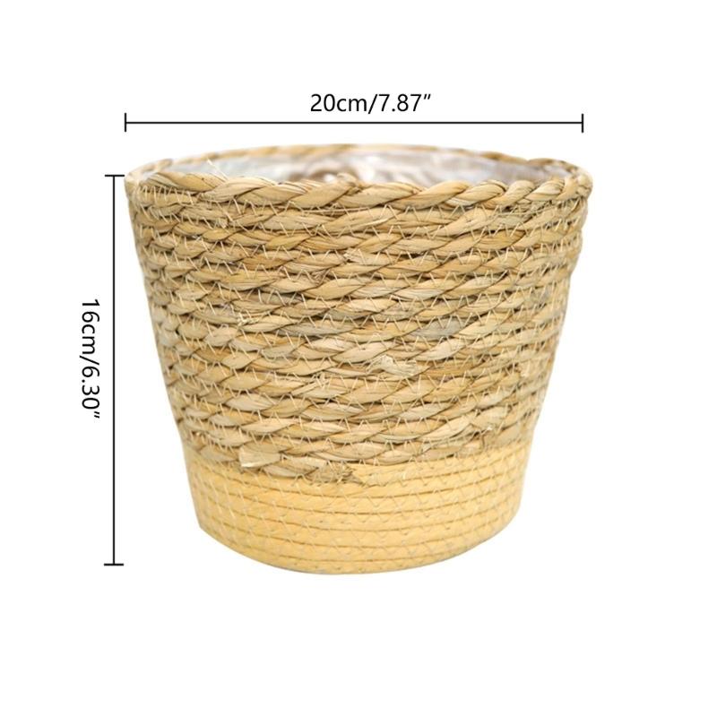Straw Weaving Plant Pots Containers Hand Woven Plant Pots Cover Leak-Proof Garden Pots Container for Indoor Outdoor Garden