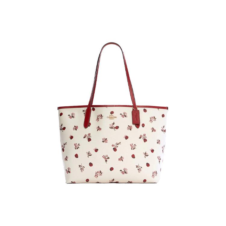 New COACH City Coated Canvas With Smooth Leather Tote Bag, Shopping Bag, Shoulder Bag, Handbag Tubas Women's White C7272-IMCAH
