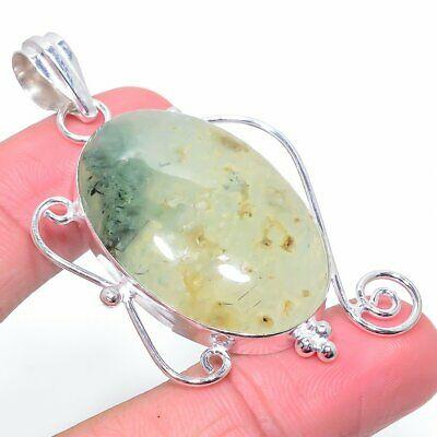 

Natural Prehnite Gemstone Handmade 925 Sterling Silver Pendant 2.56 q5L68