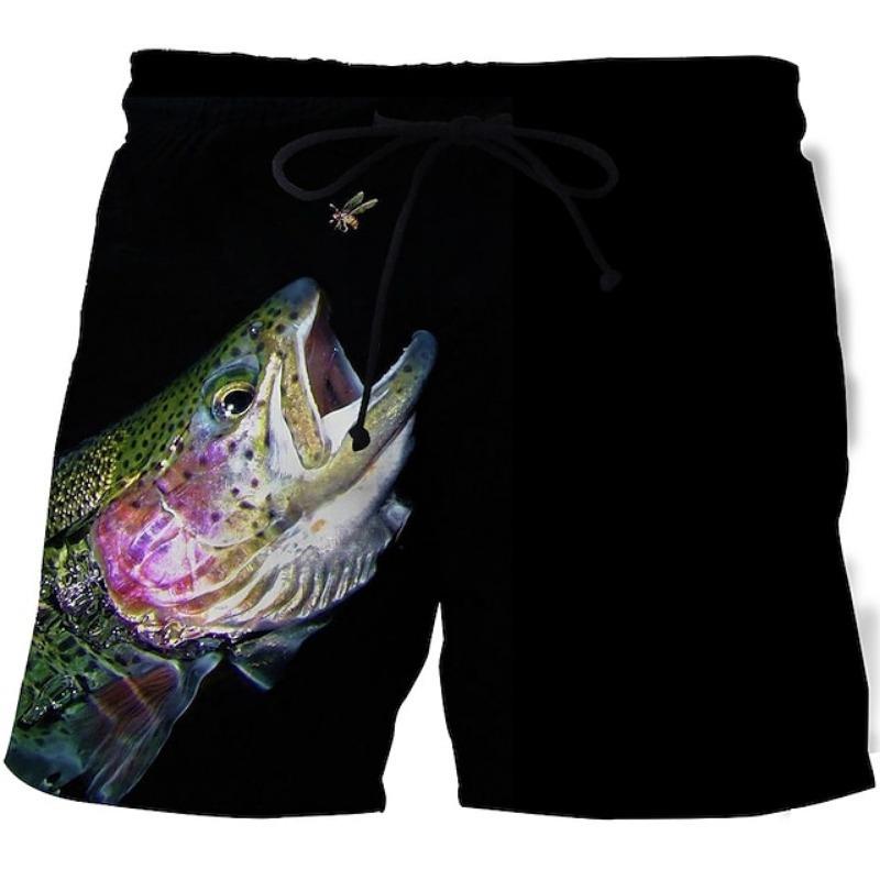 Men's Swim Trunks Vintage 3D Fishing Print Beach Shorts Quick Dry Outdoor Leisure Sports Shorts Swimwear Fashion Men's Shorts