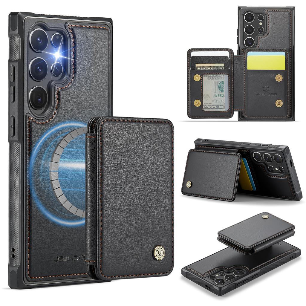 For Samsung Galaxy S25 Ultra Case JEEHOOD J05 Leather Mobile Cover with Detachable Magnetic Card Bag