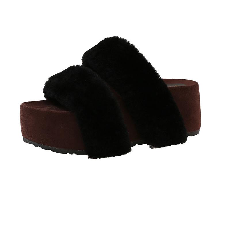 

Fashion Winter Women Fluffy Slippers FashionThick-soled Cotton Slipper 2026Winter New Fluffy Slippers Casual Platform Slippers for Women 34 чёрный