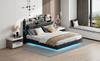 Polsterbett 160*200 mit LED-Beleuchtung und USB-Steckdose, Kopfteil mit Stauraum, Schwebendes Bett Jugendbett Erwachsenenbett, Leinenstoff, Grau