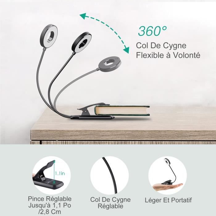 LED Lampe de Bureau Lecture Lampe de Bureau LED Rechargeable à Pince , 2 niveaux de luminosité Eye-Care
