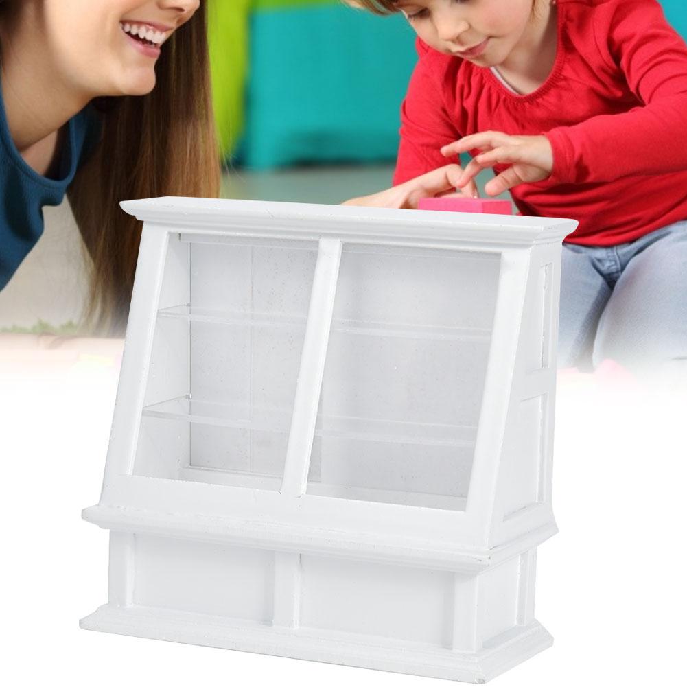 1:12 Dollhouse Miniature Simulated Wooden Cake Cabinet Mini Furniture Model with Sliding DoorWhite