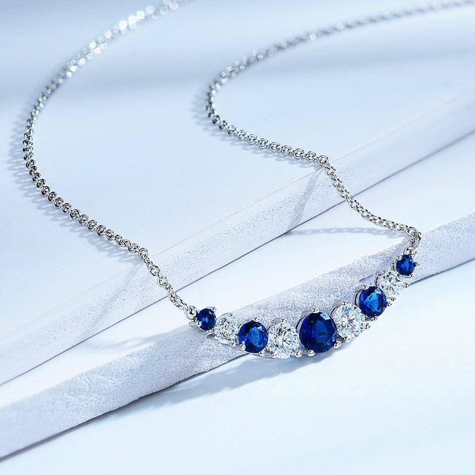 925 Silver Fashion Jewelry Women 45cm Blue White Zircon  Necklaces