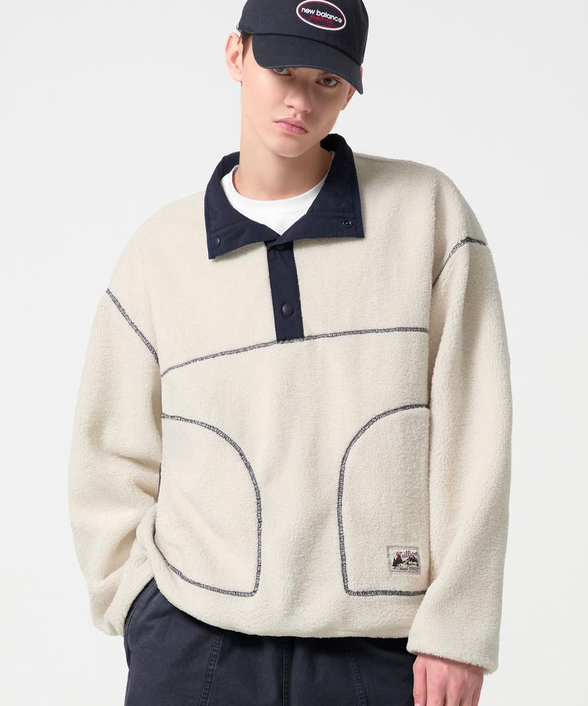 TRILLION Button Half-Neck Fleece Pullover_5Color
