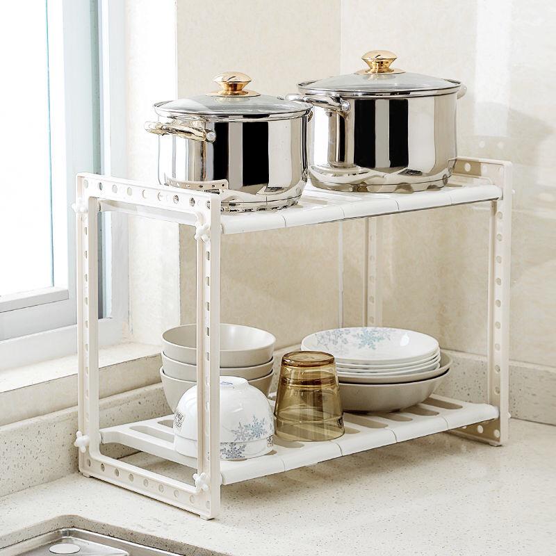 Stainless Steel Double Layer Retractable Kitchen Sink Storage Rack