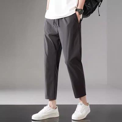 Ice Silk Pants for Men's Summer Casual Sports Cropped Pants, Men's Pants with Four-way Elastic Air Adjustable Speed Dry Pants