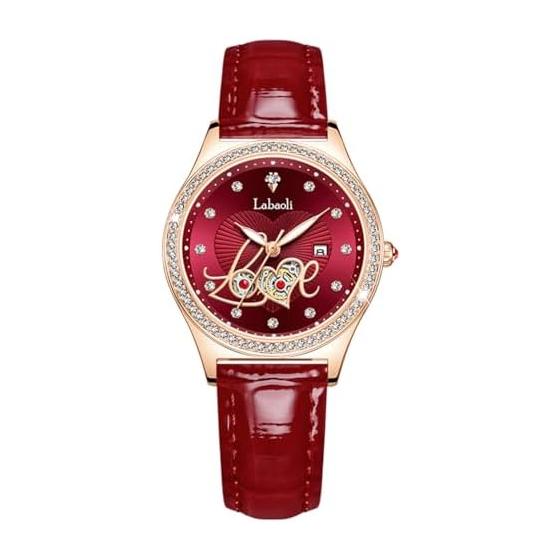 Women s Watch Red Leather Strap Diamond Arm Watch Stylish Waterproof Simple Business Brand Cute Casual Women s Luxury Gift Red Love Watch Women