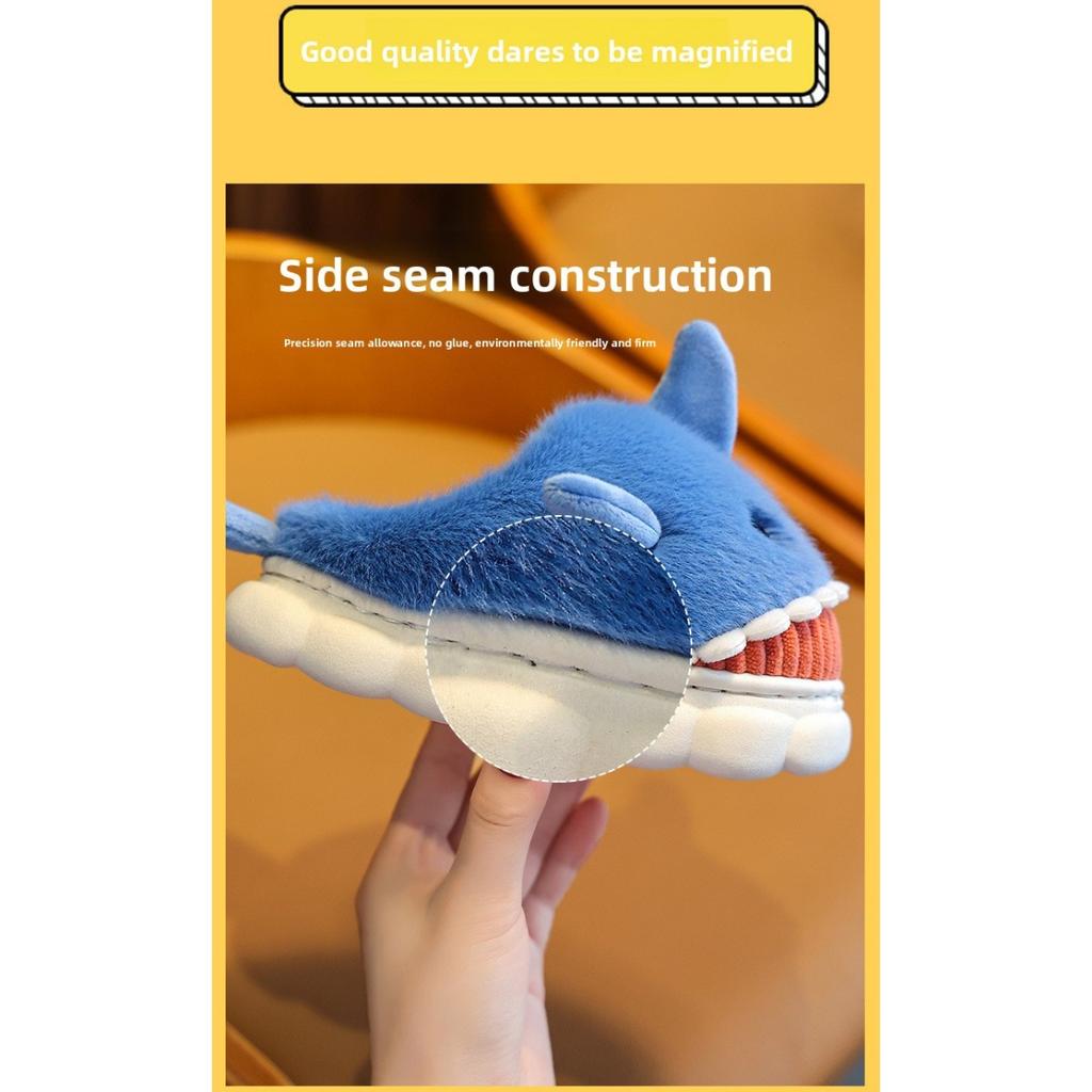 Children's Cotton Slippers, Cartoon Cute Shark for Boys and Girls In Winter, Warm and Thick Plush Slippers for Home Use