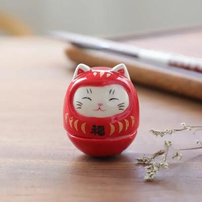 Japanische Keramik Daruma Handwerk Cartoon Glückskatze Glücksornament Landschaft Heimdekor Zubehör Geschenke Wohnzimmerdekoration
