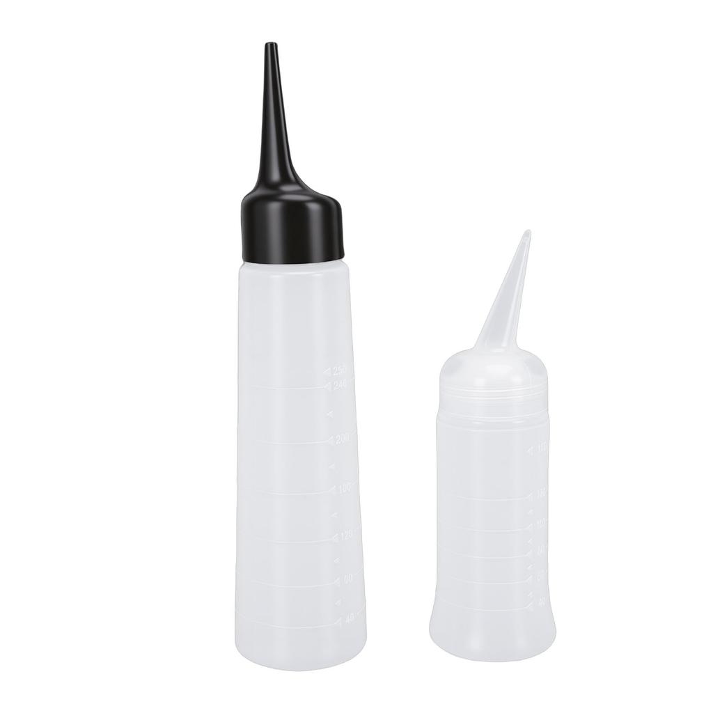 Flaconi Applicatori per Capelli 260ml Punta Dritta 150ml Punta Inclinata Flacone Spremere Capelli Ugello Pre Tagliato Scala Graduata Set 2 Pezzi