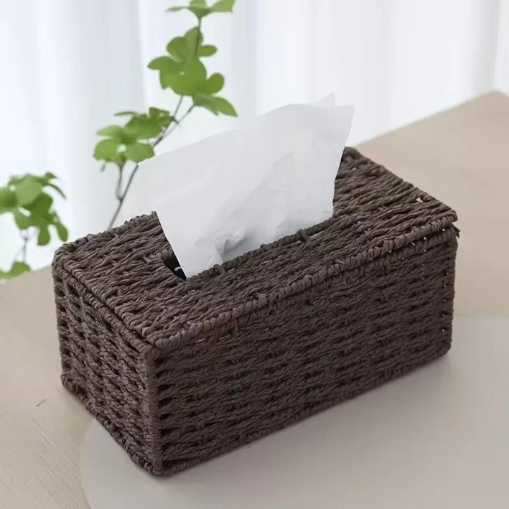 Large Capacity Imitation Rattan Tissue Case Handmade Desktop Napkin Dispenser Table Decoration