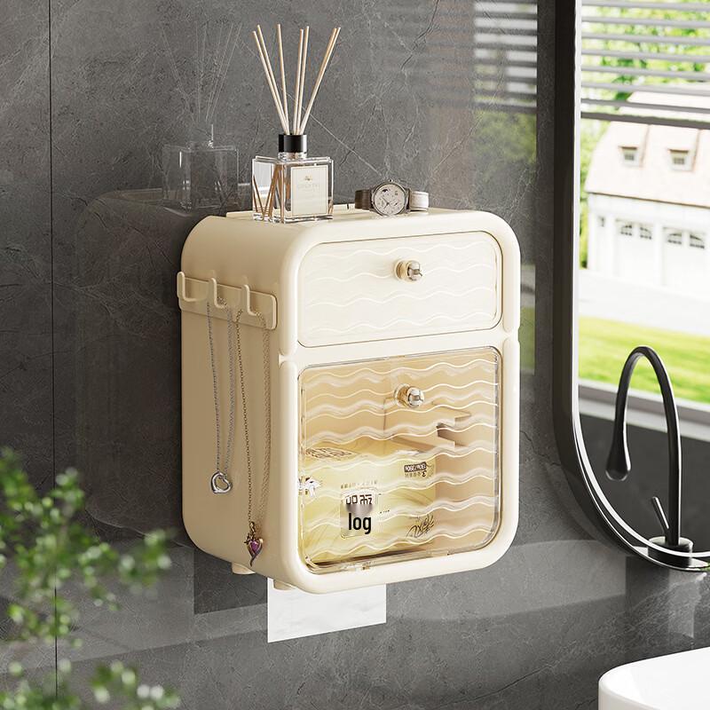 Wall-Mounted No-Drill Waterproof Bathroom Tissue Box Shelf