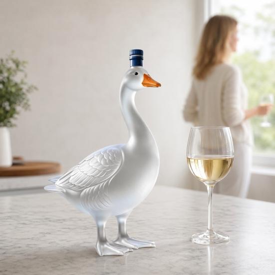 Goose Shaped Glass Decanter, 3D Sculpted Whiskey Bottle with Stopper, 350ml Art Deco Carafe for Bourbon Wine, Home Bar Decor Gift