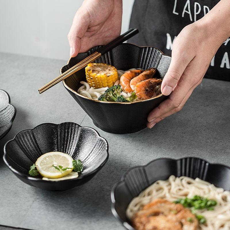 Japanese Retro Ramen Bowl Soup Bowl Black 7.5 Inch Creative Personality Hat Bowl Oblique Phnom Penh Ceramic Rice Bowl