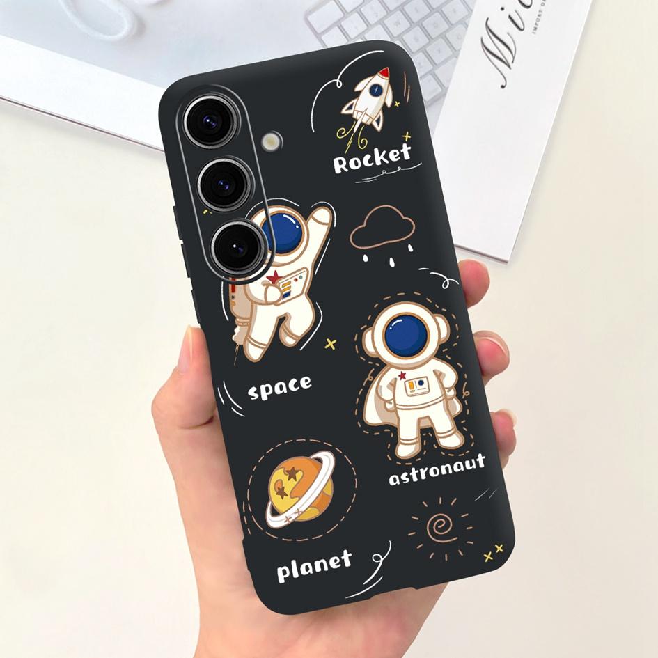For Samsung Galaxy S24 Plus Case Lovely Yellow Duck Astronaut Matte Silicone Soft Cover For Samsung S 24 S24 Ultra S24+ 5G Funda