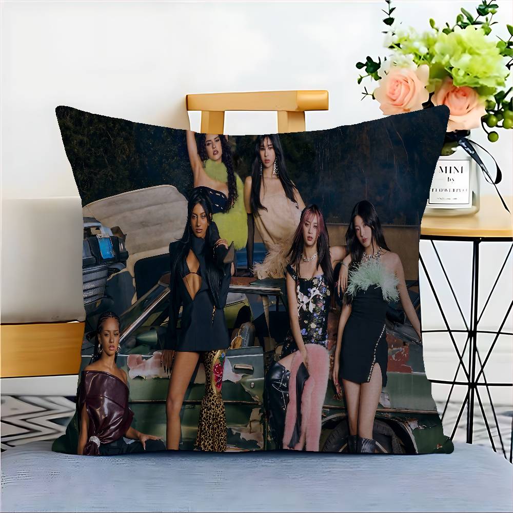 Korea Kpop Band K-Katseye Cushion Cover Polyester Sofa Cushions Decorative Throw Pillows Home Decoration Pillowcover