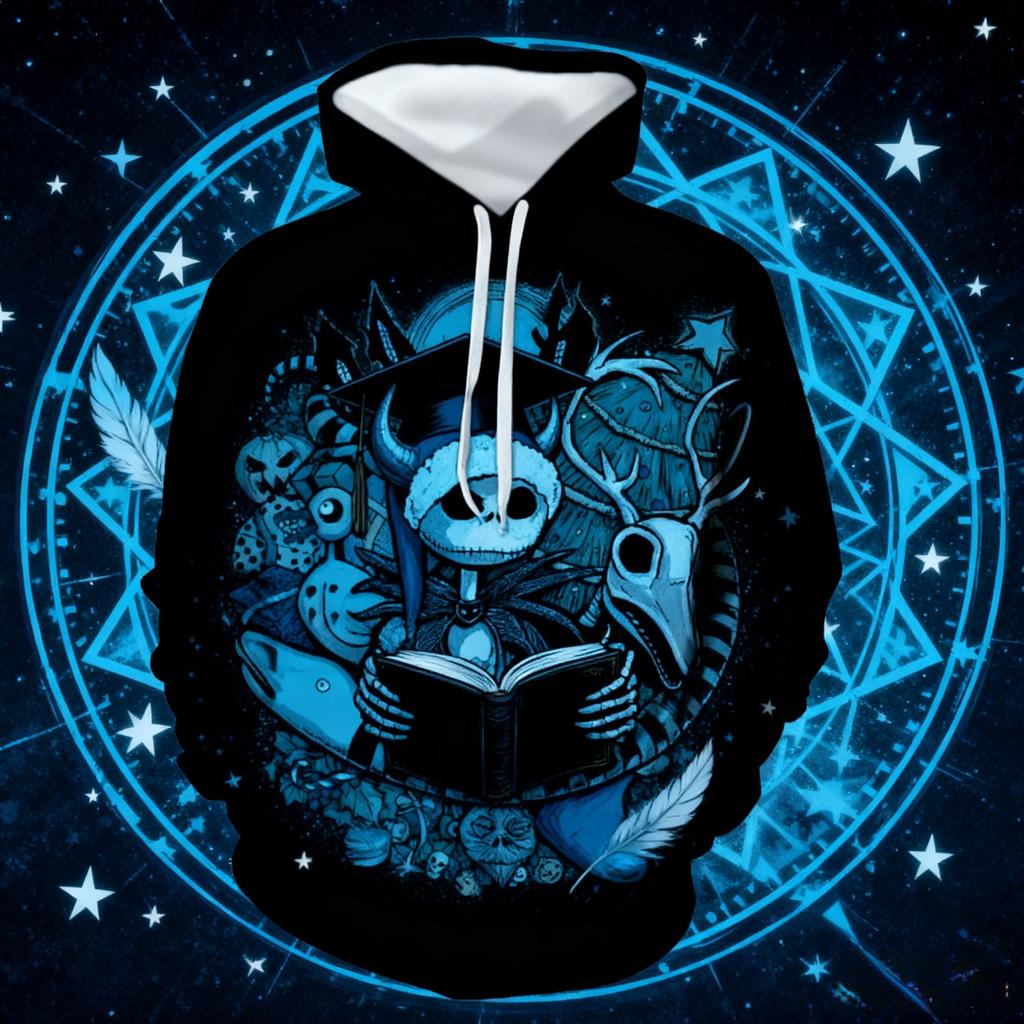 Skull Pattern 3D Printing Hooded Sweatshirt Casual Comfortable Autumn Winte Warm Inside Outside Fashionable Hoodie