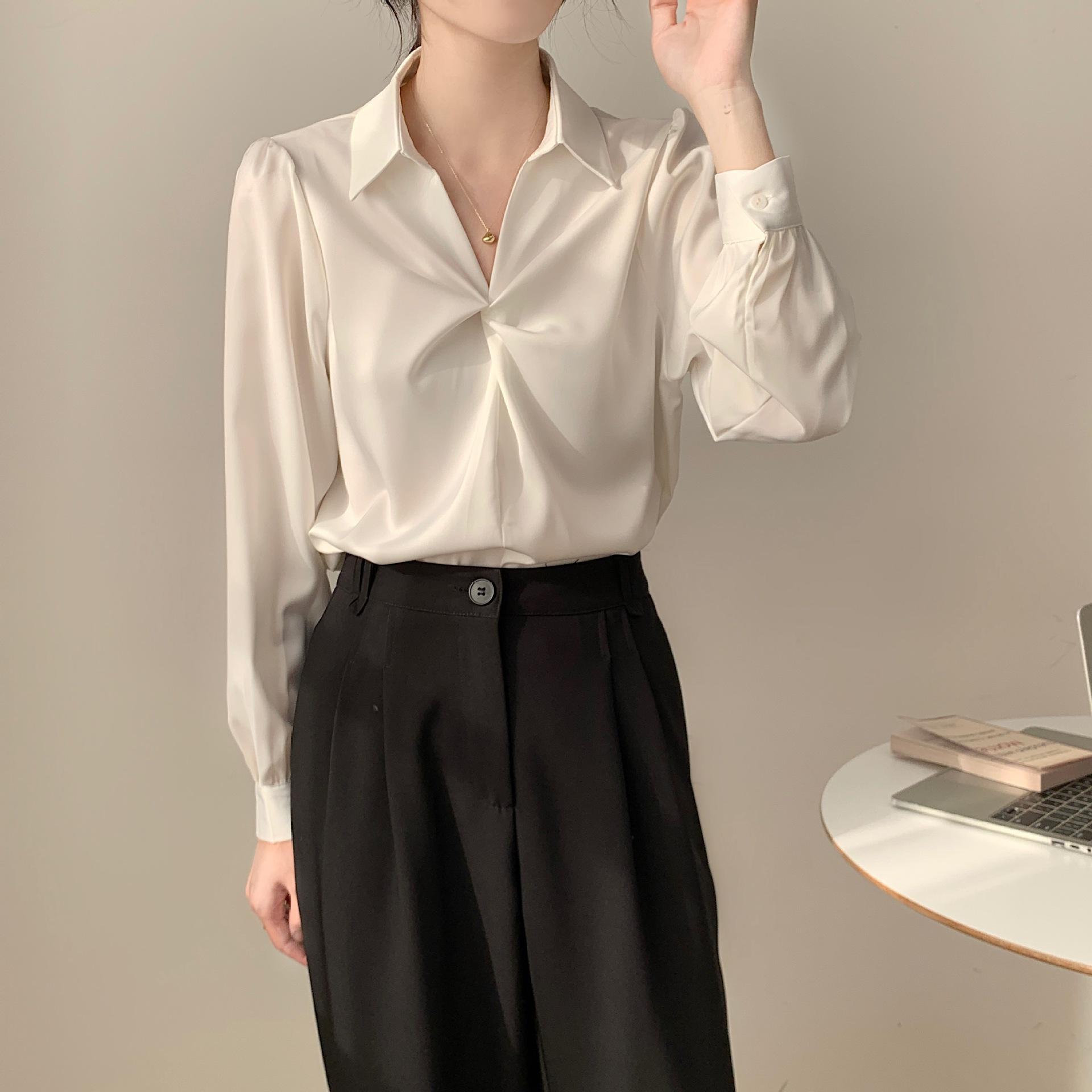 Elegant Women s Satin White Shirt - 2026 Spring/Autumn Collection: High-End, Niche Design for Formal and Commuter Wear 2XL белый