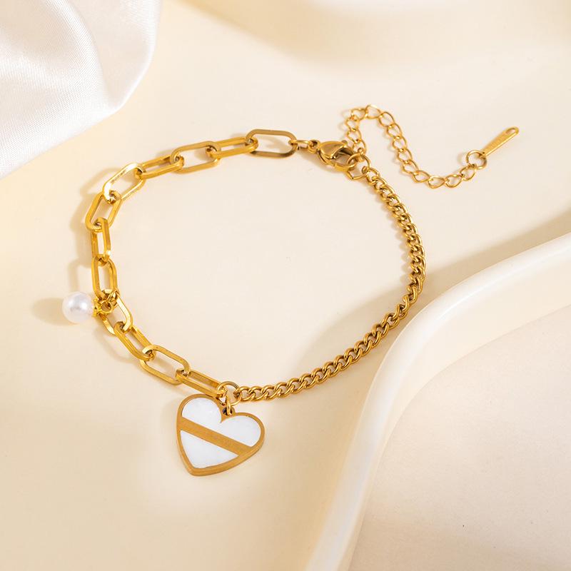 

Women s Titanium Steel Heart Chain Bracelet with Beads - Luxurious Light Pull-Out Design