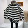 Plus Size Striped Patchwork Casual Loose Hoodie - Japanese & Korean Style